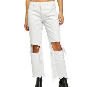 Free People White Distressed Straight-Leg Jeans 28 Revolve Anthropology Crops 6